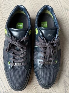 Hugo BOSS Men's Navy Sneakers with Lime Accents Size EUR 41